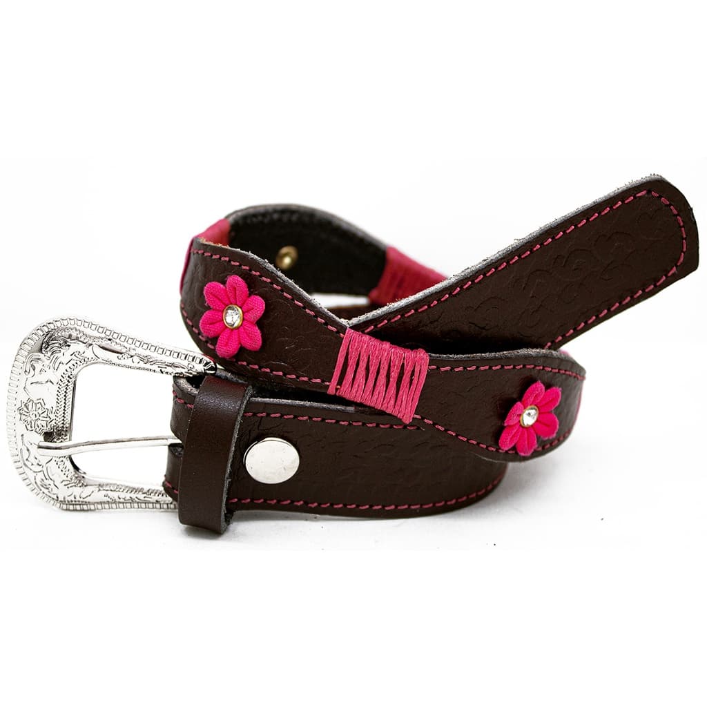 Cinto Infantil Feminino Country Couro Floral Rosa Menina Florzinha