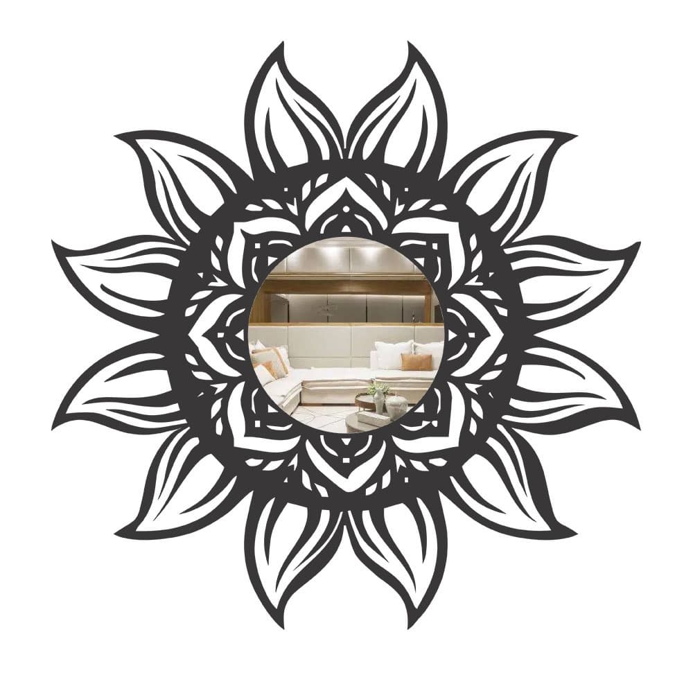 Espelho Decorativo Mandala Sol MDF Preto Fosco em 3 Tamanhos