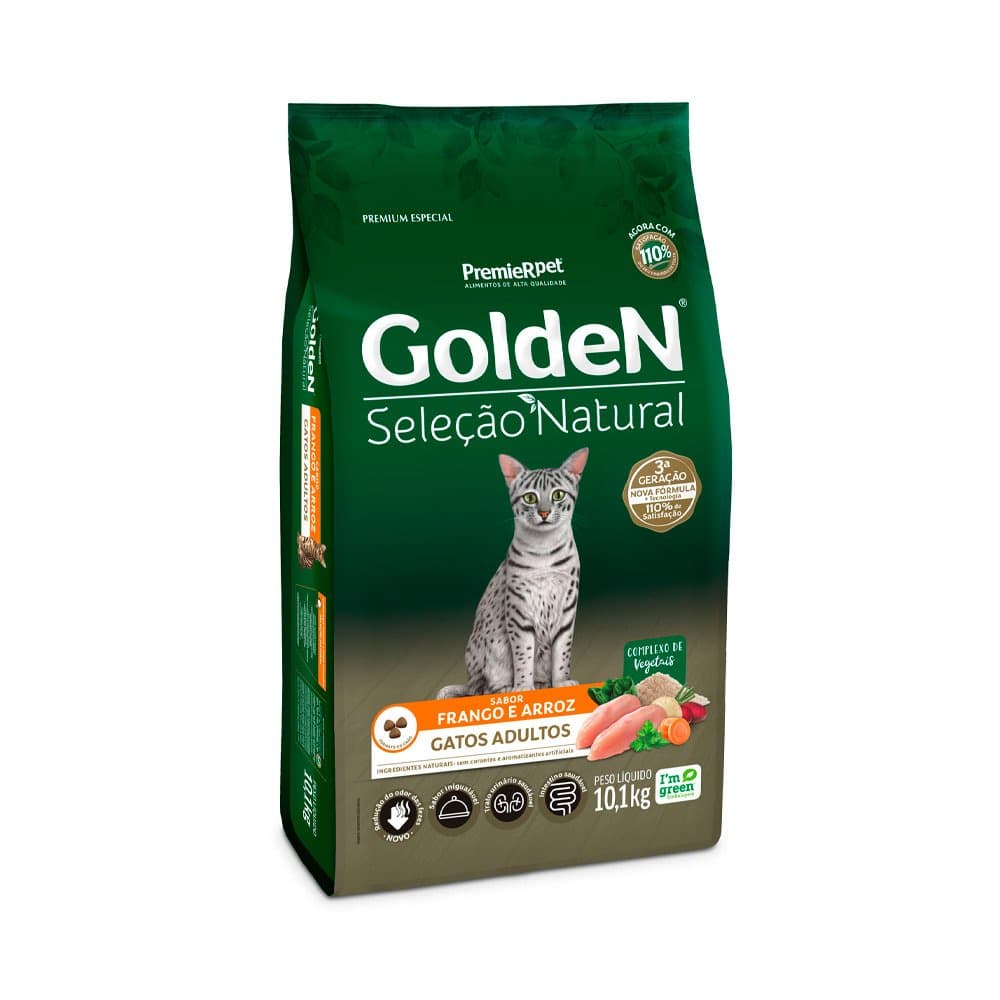 Ração Golden Seleção Natural Gatos Adultos Frango e Arroz 10,1kg