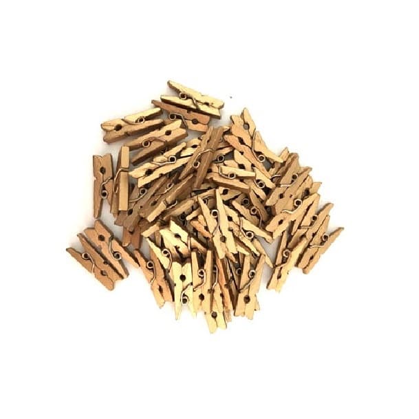 Pacote Com 100 Mini Prendedores Em Madeira 2,5 cm - Dourado