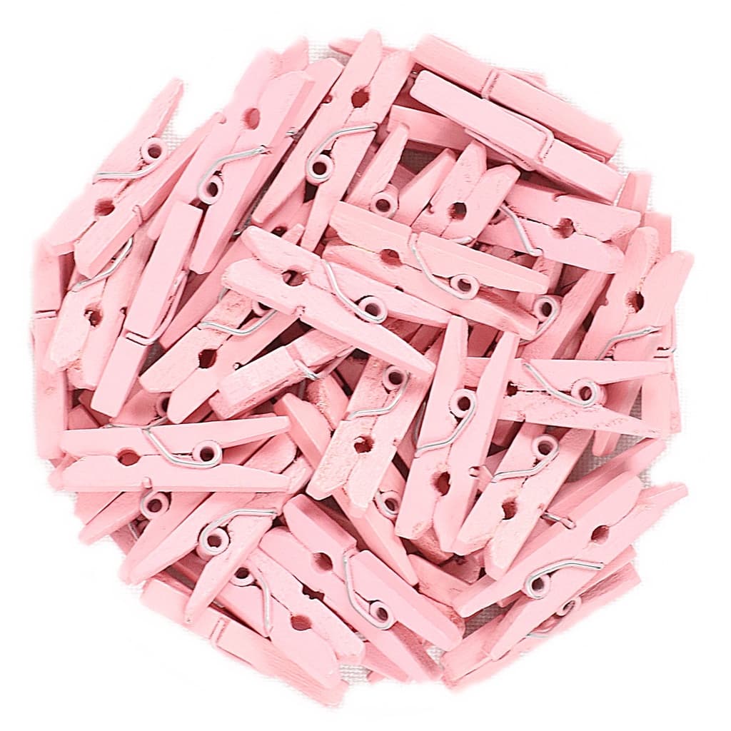 Pacote Com 100 Mini Prendedores Em Madeira -Rosa Claro