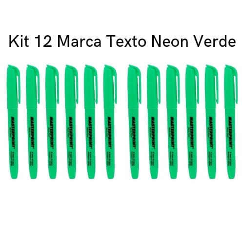 Kit 12 Marca Texto Neon Verde Masterprint - Grifa Texto