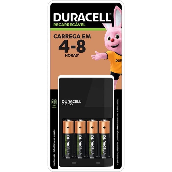 Carregador Duracell 4 Pilha Recarregável Aa 2500mah