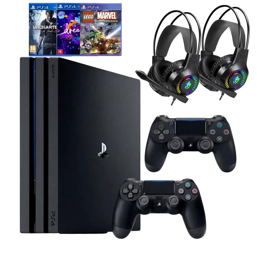Video game Ps4 Pro 1tb com dois OU um controles + 2 headset rgb  + 2 jogos - Semi novo - Oferta