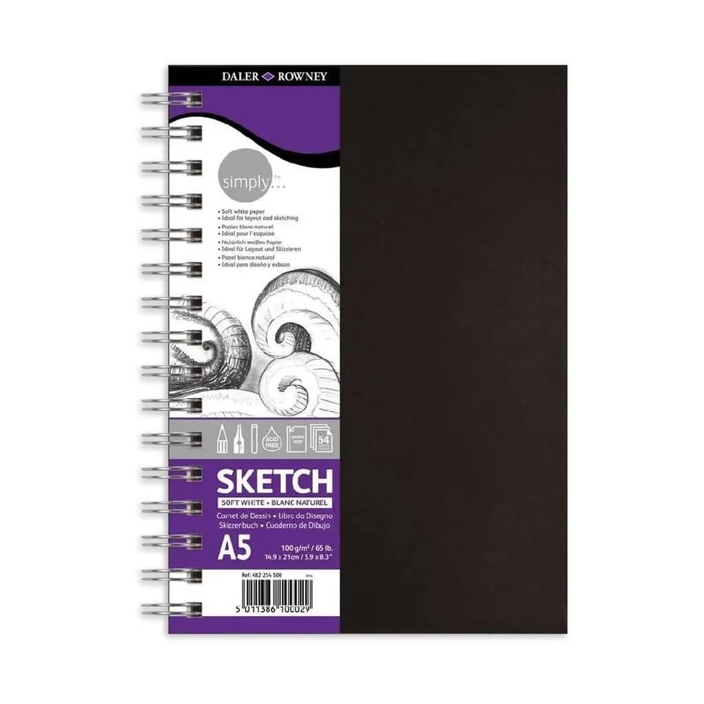 Caderno Sketchbook com Espiral Daler Rowney 54 Folhas 100g A5 (14,9cmx21cm)