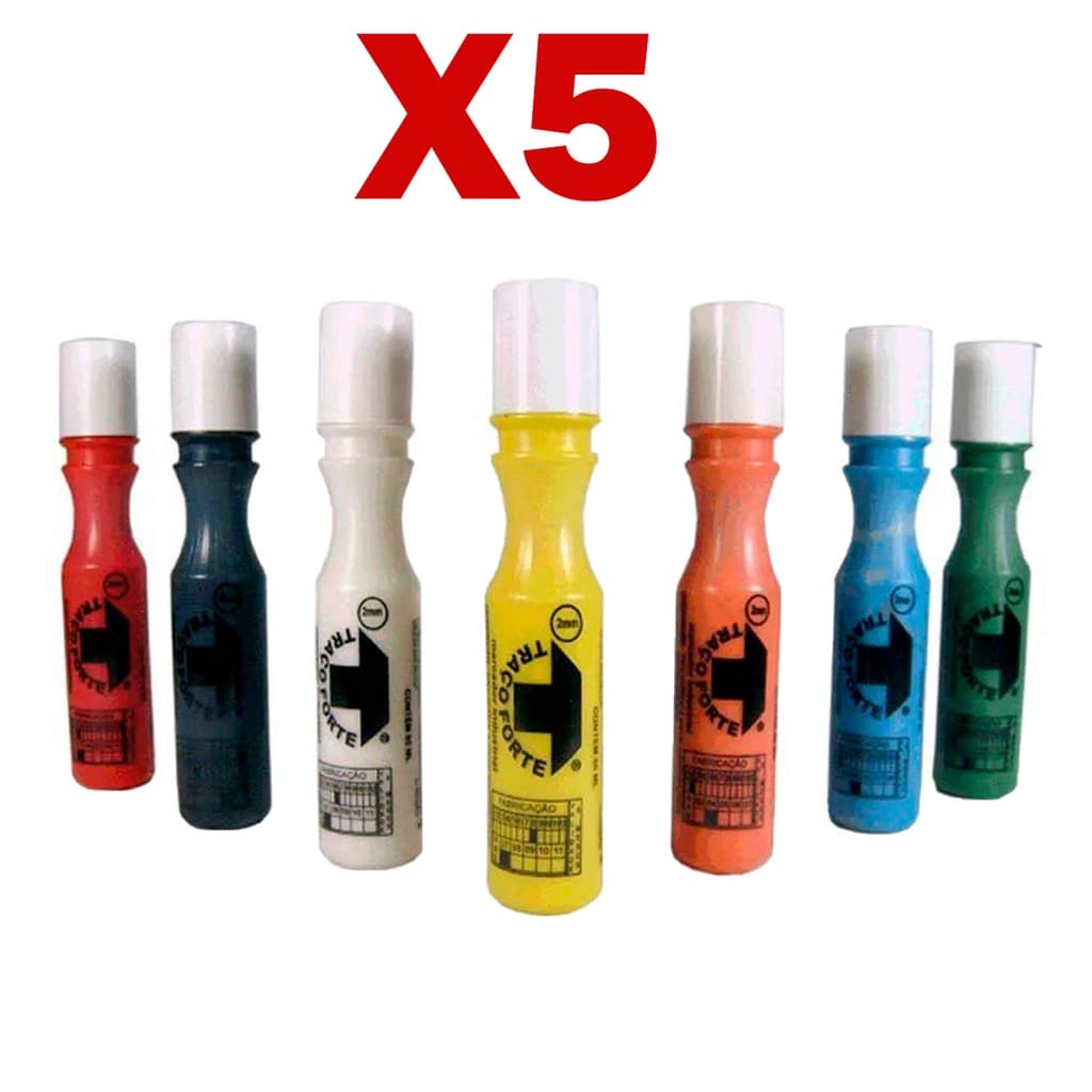 Kit 5 Marcador Industrial 2mm BADEN Traço Forte Resistente