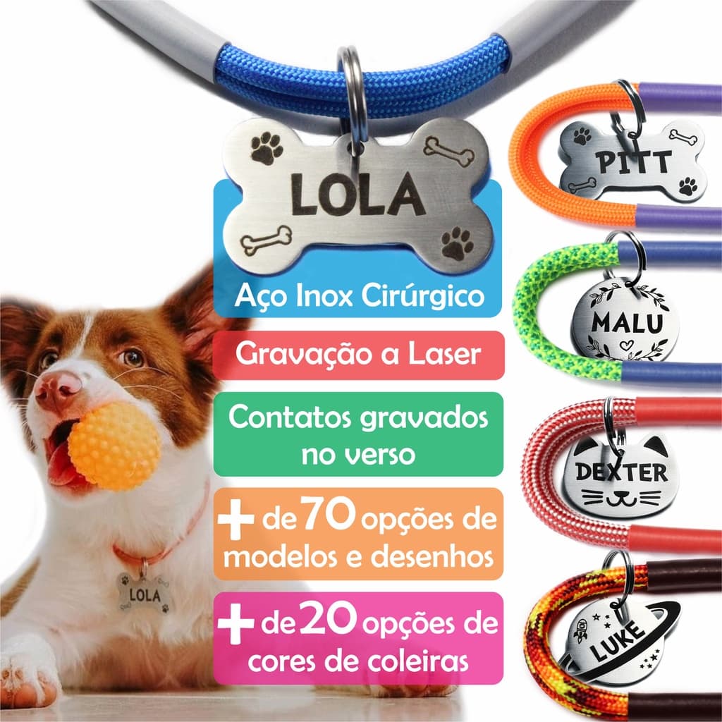 Plaquinha De Identificação Gravada C/ Coleira Personalizada