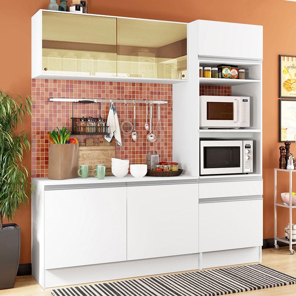 Cozinha Compacta Pop com Armário, Balcão e Tampo Branco Madesa Diamante
