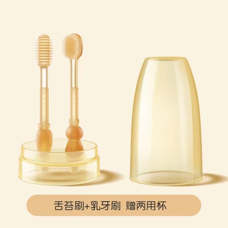Set + box De 2 Peças Escova De Dente De Bebê Silicone Língua Limpador De Pêlos Suaves Para Crianças