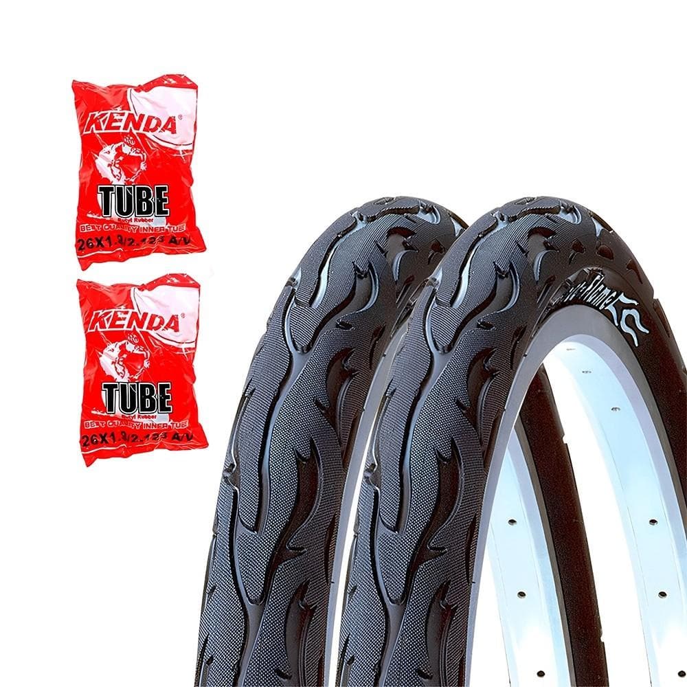 Kit Par Pneu Balão Kenda Flame Aro 26x2.125 + 2 Câmaras Bico Grosso