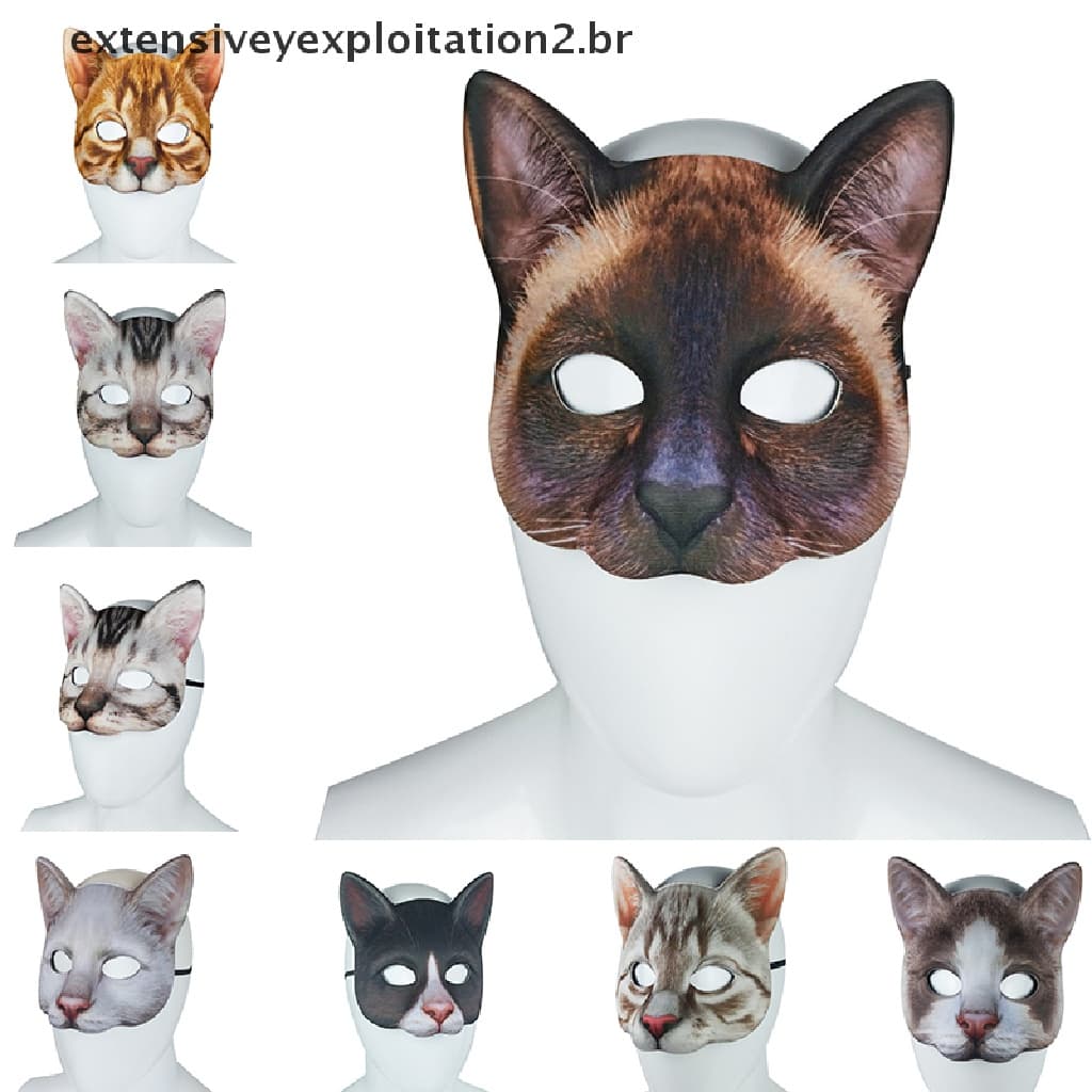 Máscara De Halloween Gato Meia Face Rosto Festa Fantasia Adulto .