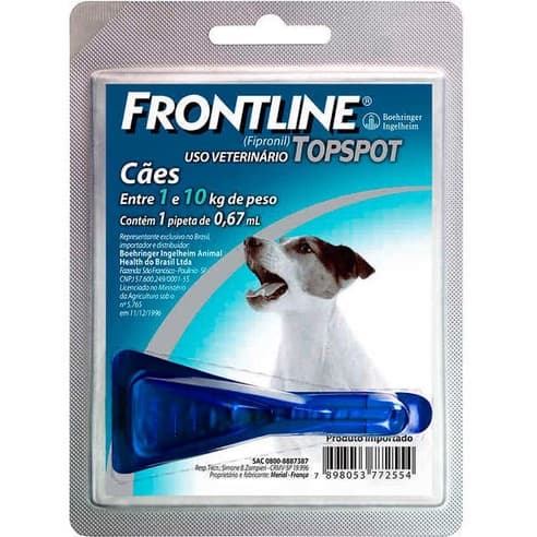 Frontline Top Spot P Cães 01kg a 10kg 0,67 Ml 1 Dose Antipulgas Para Cachorro