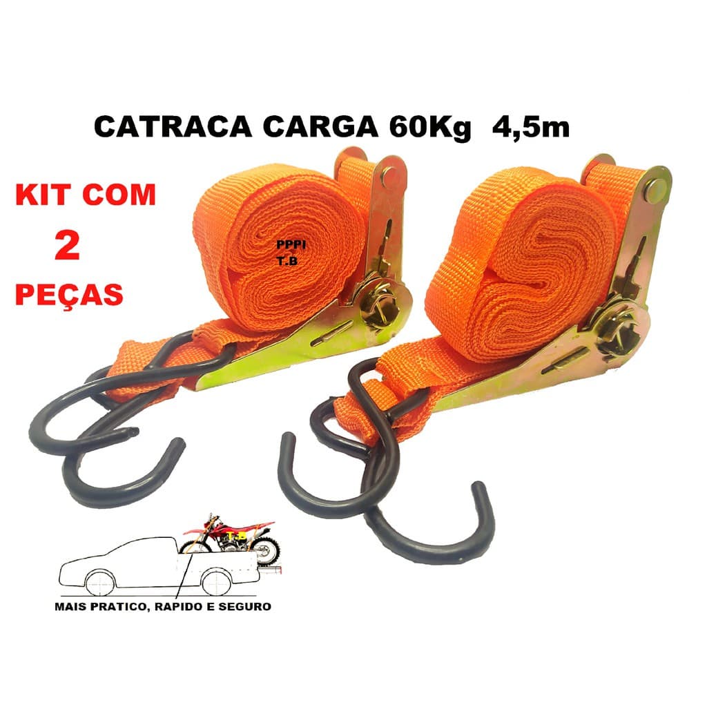 kit com 2 unidades Cinta Catraca Carreto Transportes Carga 4 M 50kg ou 4,5M 60KG melhor oferta