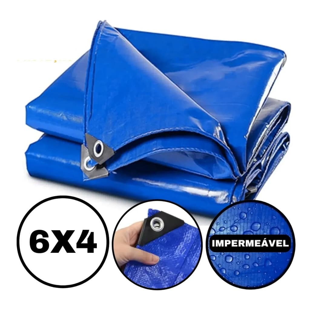 Lona Plastica Cobertura Impermeavel Azul 6x4 reforcada Anti UV