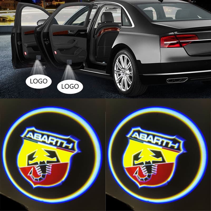 1/2pçs Emblema De Abarth Sem Fio LED Porta De Boas Viaggio De Carro Decoração Para Fiat 125 124 500 Bravo Panda Tipo