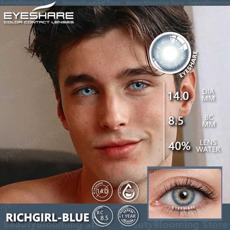 EYESHARE 1 Par De Lentes De Contato Masculinas Coloridas Naturais Azuis Cinzentas De 1 Ano Use # COD Envio Rápido FAST