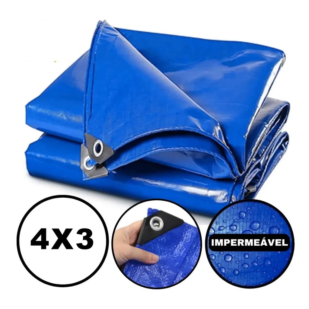 Lona Plastica Cobertura Impermeavel Azul 4x3 reforcada anti uv