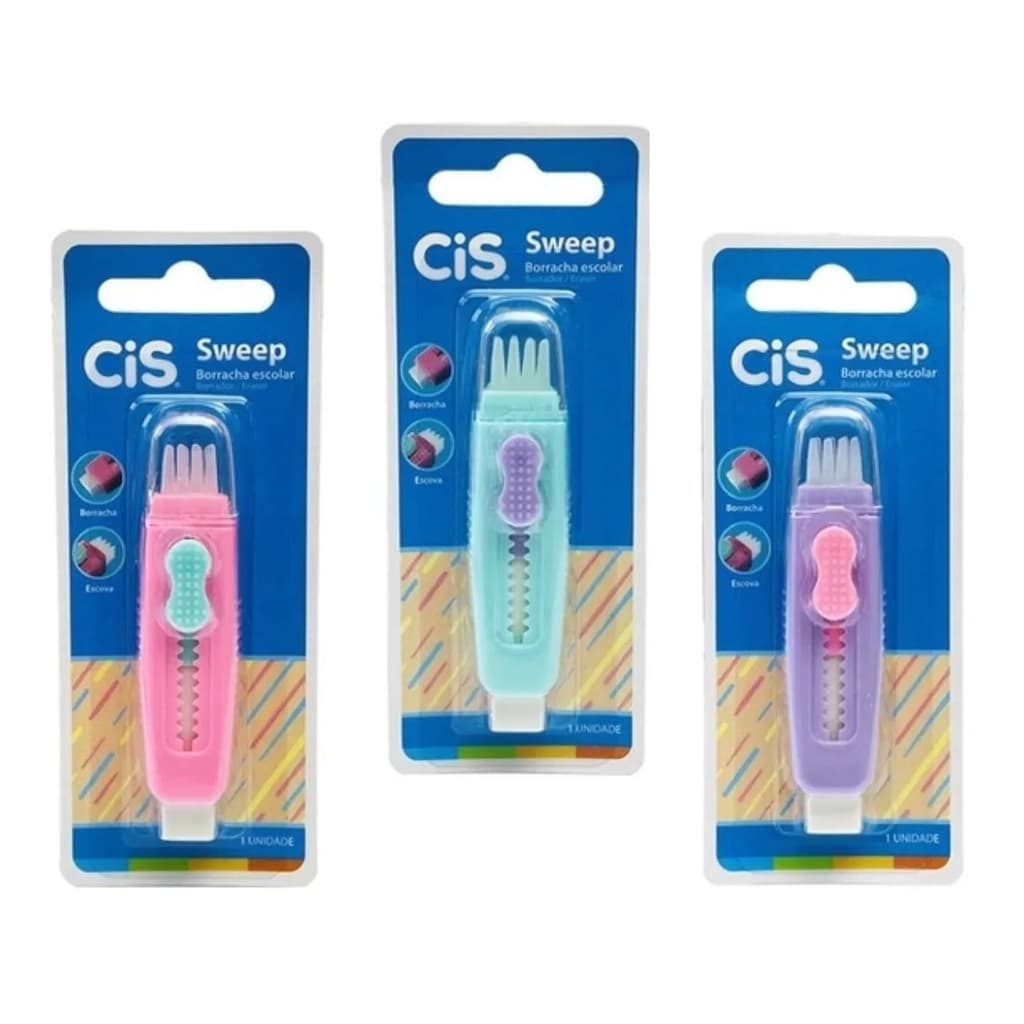 Borracha Escolar Retratil Cis Sweep C/vassourinha Tom Pastel