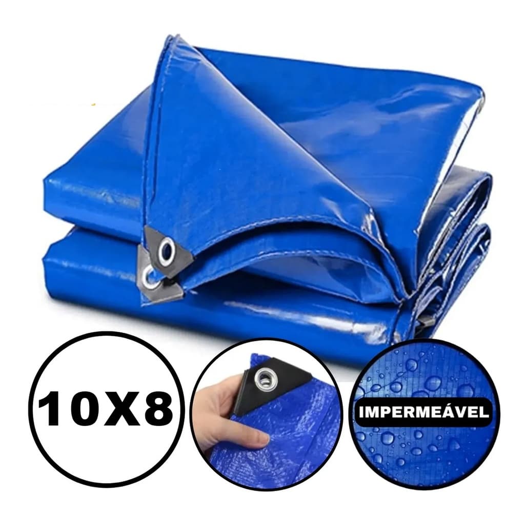 Lona Plastica Cobertura Impermeavel Azul 10x8 reforcada anti uv