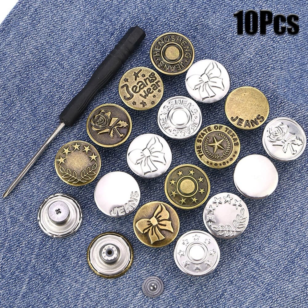 10Pcs 20mm Botões De Costura Sem Cintura Ajustável Removíveis Substituição De Metal Com Chave De Fenda Botão De Aperto Para Calças Soltas