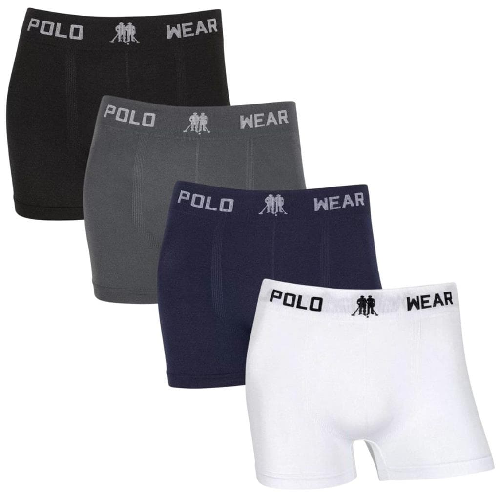 Kit 4 Cuecas Boxer Masculina Polo Wear Microfibra Sem Costura Adulto Box Lisa