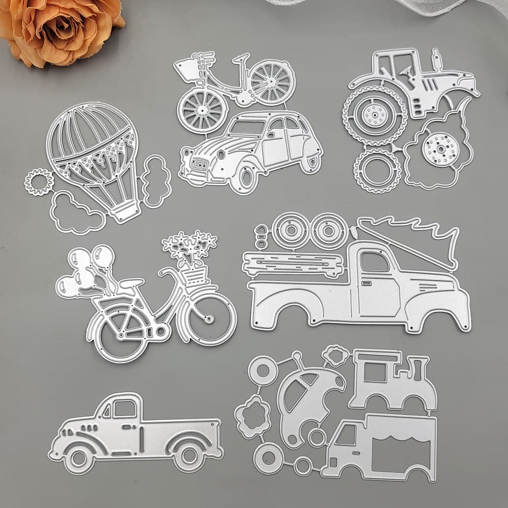 Vários Carros E Bicicletas Cortes De Metal Papel De Gofragem Stencil Scrapbooking Cartão De Boas Festas DIY Artesanato Veículos