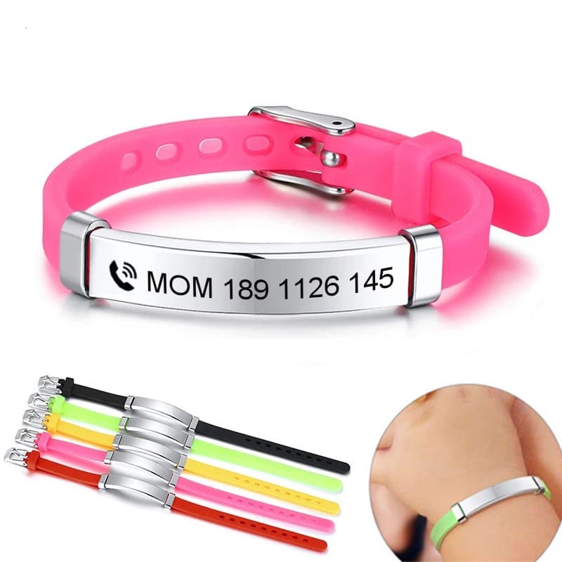 Personalizar Pulseiras De Identificação Para Bebês Crianças Lemedor De Silicone Macio Meninas Meninos Nome De Emergência Personalizado Telefone