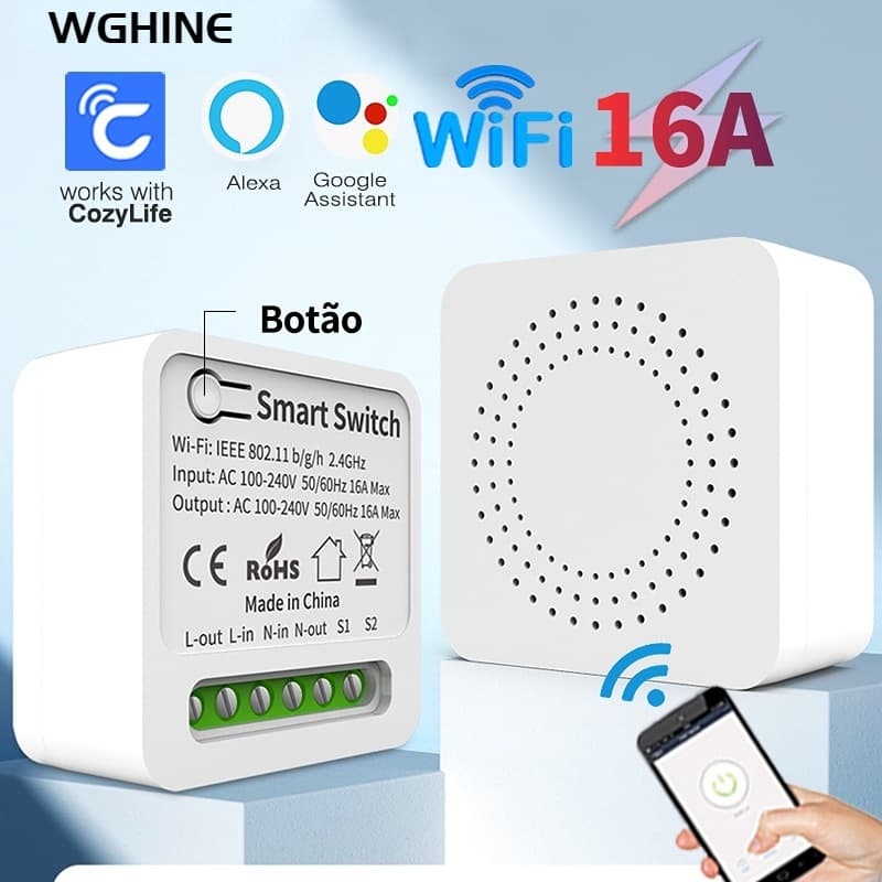 16A mini Interruptor WiFi Interruptor inteligente smart switch Suporte Alexa google Controle De Voz Doméstico
