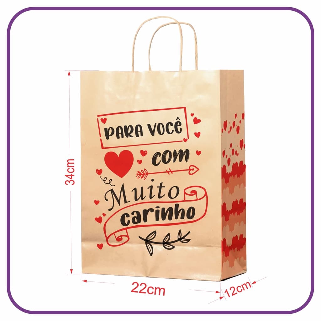 Sacola Kraft para Presente - 50 Unidades - M (22x12x34) (MC)