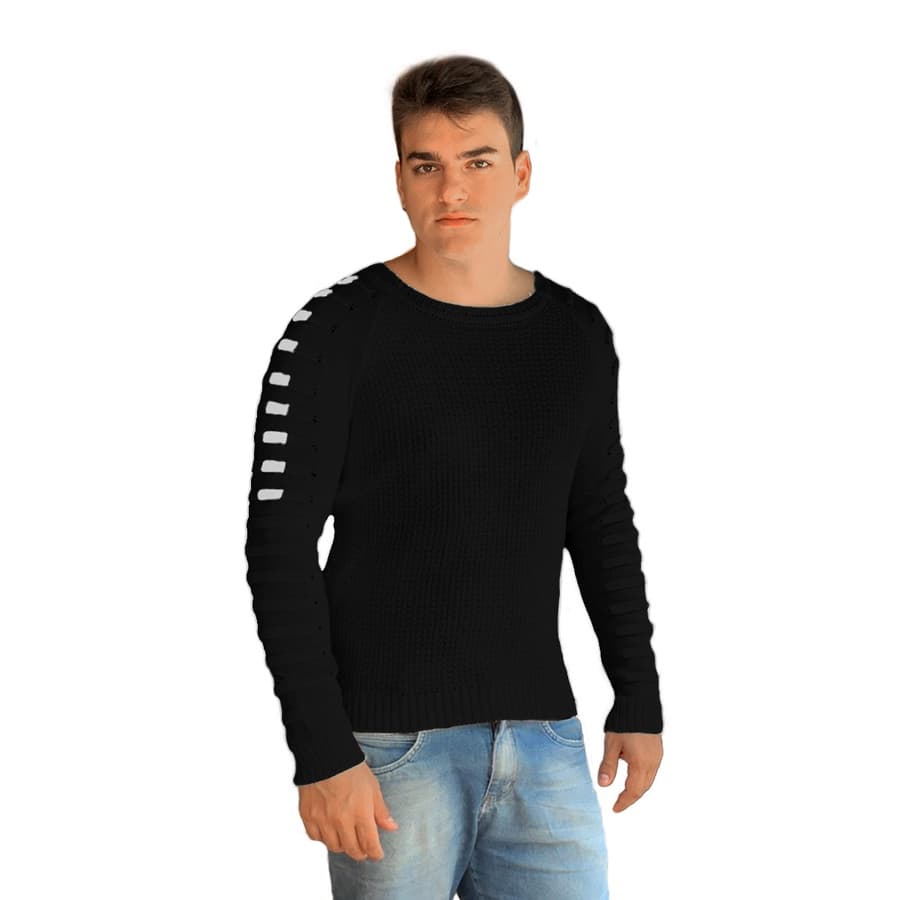 Blusa Suéter Masculino Tricot Detalhes Nas Mangas MP956