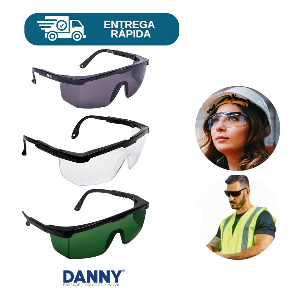 Óculos De Proteção RJ Fênix Danny Antirrisco Ajustável Segurança Epi Laboratórios Obras Indústrias