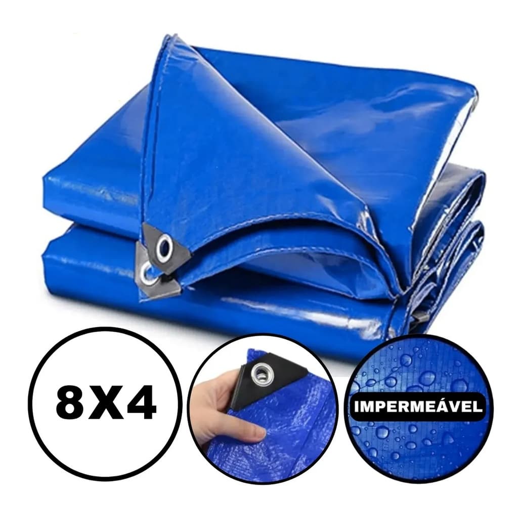 Lona Plastica Cobertura Impermeavel Azul 8x4 reforcada anti uv