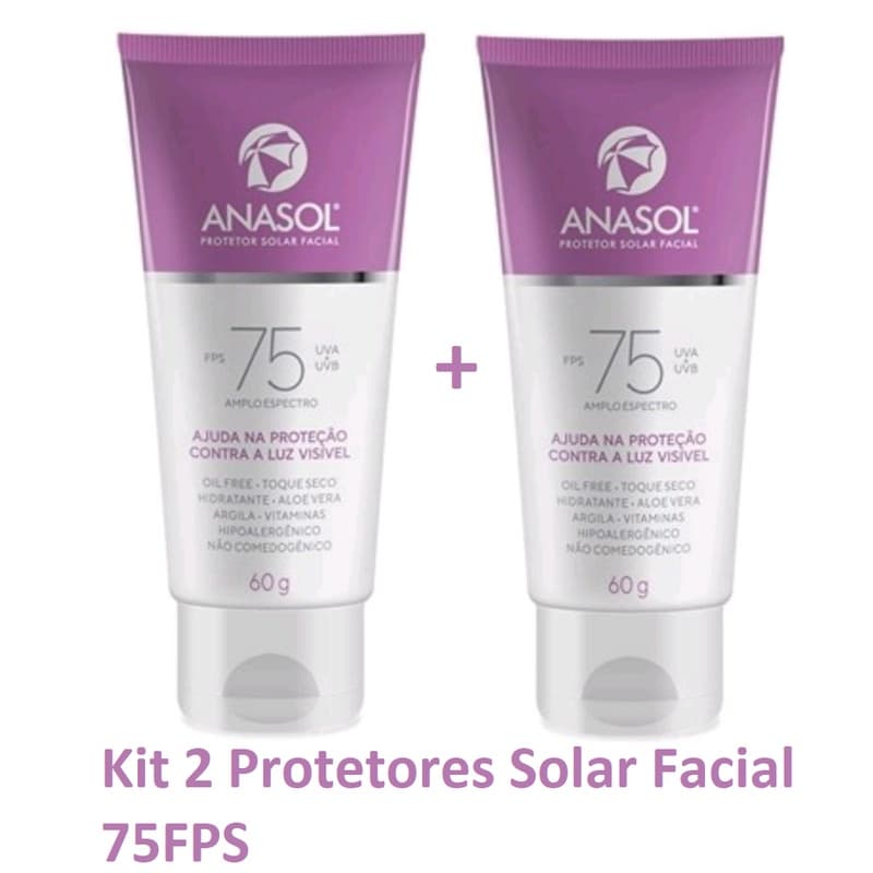 Anasol Kit 2 Protetores Solar Facial FPS 75 Anasol - Toque Seco - 60g