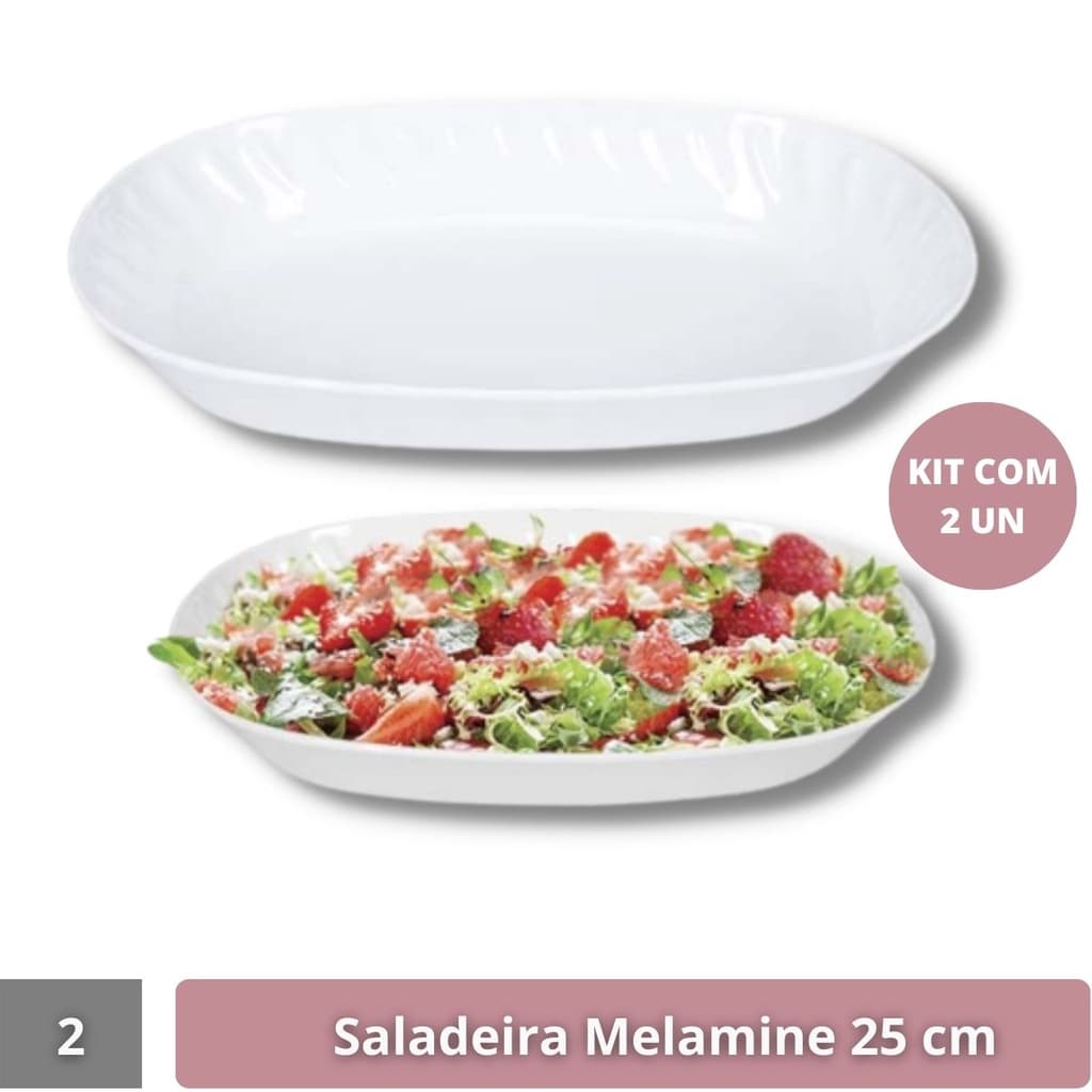 2 Saladeiras Tigelas Travessas Oval Melamine Branca 25 Cm