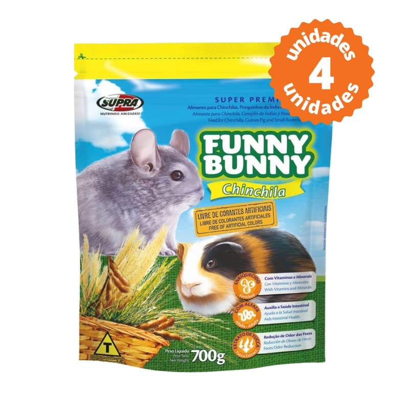 Ração Porquinho da India, Coelho, Hamster,  Funny Bunny Chinchila 4 unidades x 700g