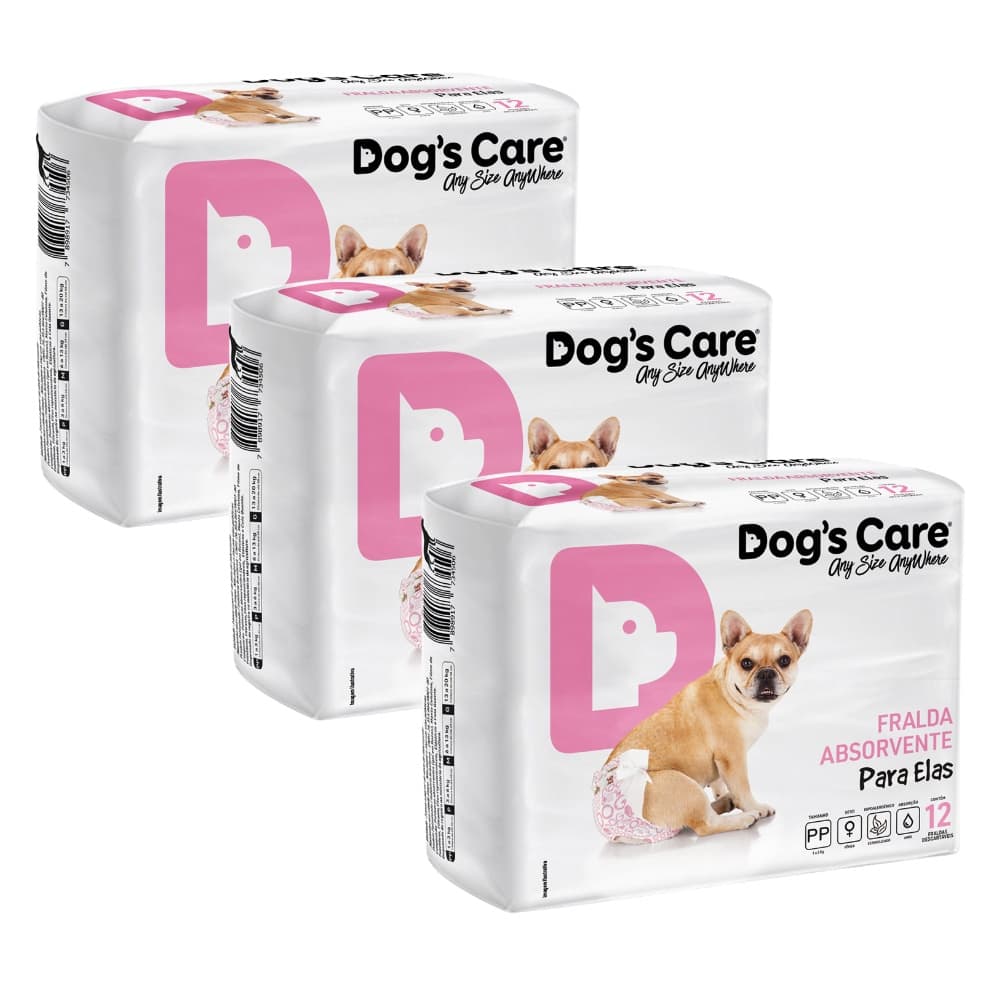 Kit Fralda Higiênica Pet Cães Fêmea Dogs Care Tam PP 36 Un