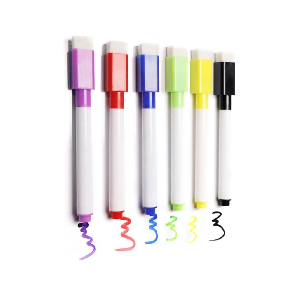Canetas Coloridas para Quadro Branco C/ Apagador e Imã na Tampa Com 6pcs