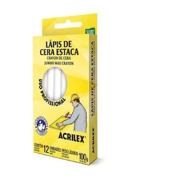 Lápis De Cera Estaca Profissional Branco C/ 12 Unid Acrilex