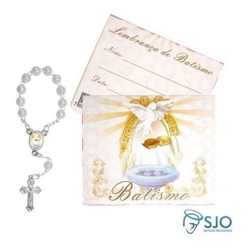 Kit Cartões com Mini Terço de Batismo