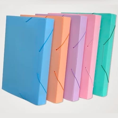 Kit De Pasta A4 Com Aba E Elástico Tons Pasteis C/5un Ref : 1424