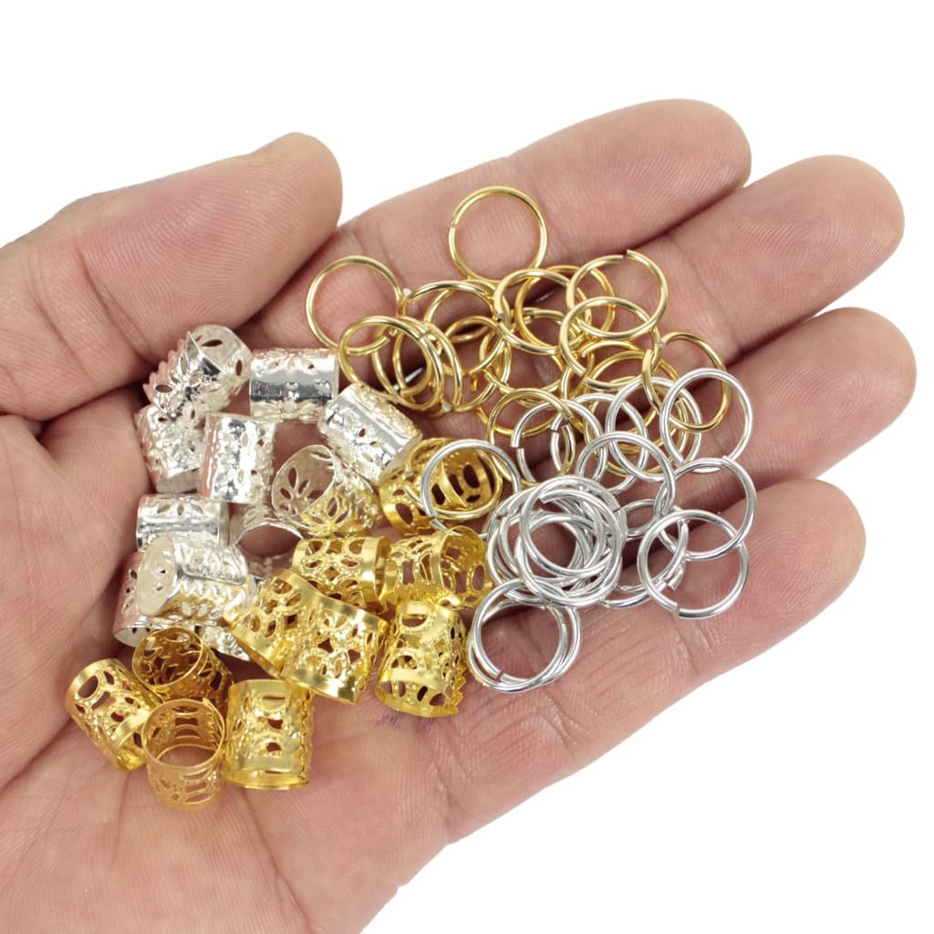 Kit Enfeite Para Trança Jumbo Anel e Argolinha 40 Uni