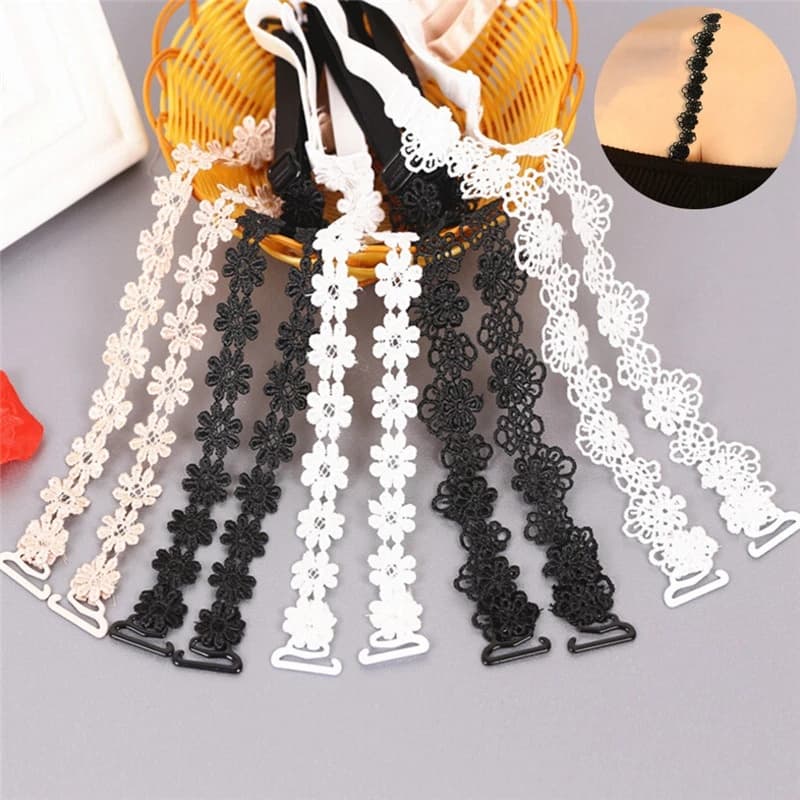 Alça De Sutiã De Flor Oca De Renda Ombro Ajustável Para Mulheres Cor Sólida Antiderrapante Alças Acessórios