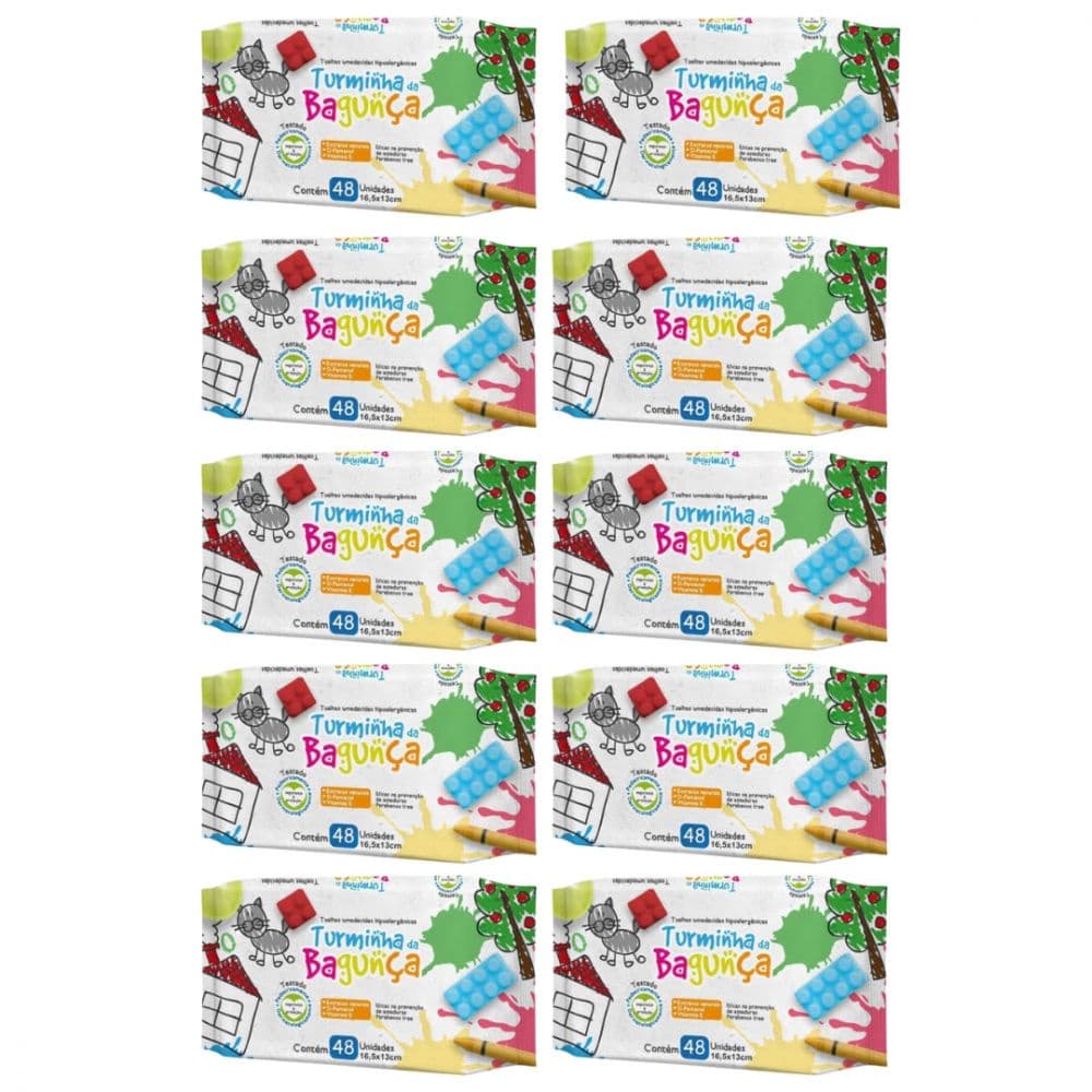 Kit C/ 10 Lenços Umedecidos Turminha da Bagunça - 48 Unidades