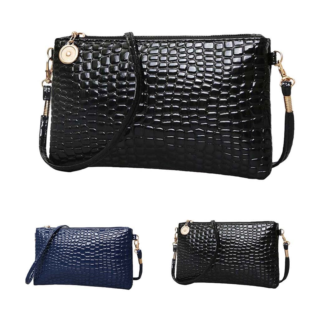Mulher GF Padrão De Crocodilo Feminino Cor Sólida Zíper Transversal Bolsa De Ombro Suporte Para Telefone