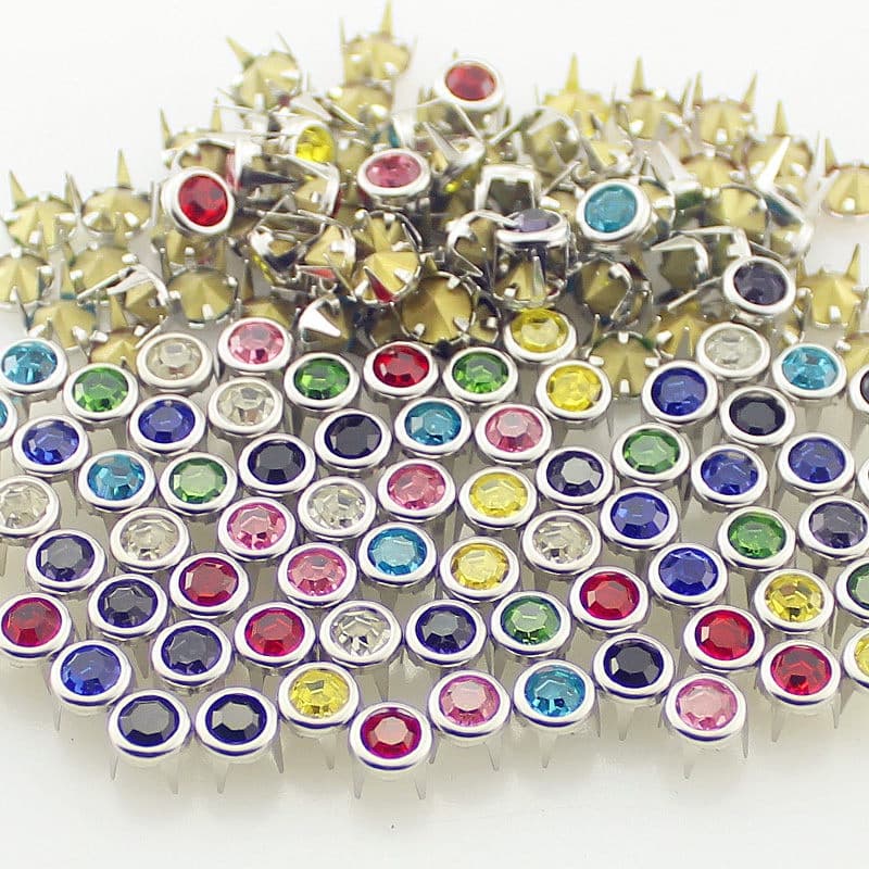 100 peças alta qualidade 7mm garras strass rebites bolsa de couro roupas artesanato acessório decoração cristal rebites