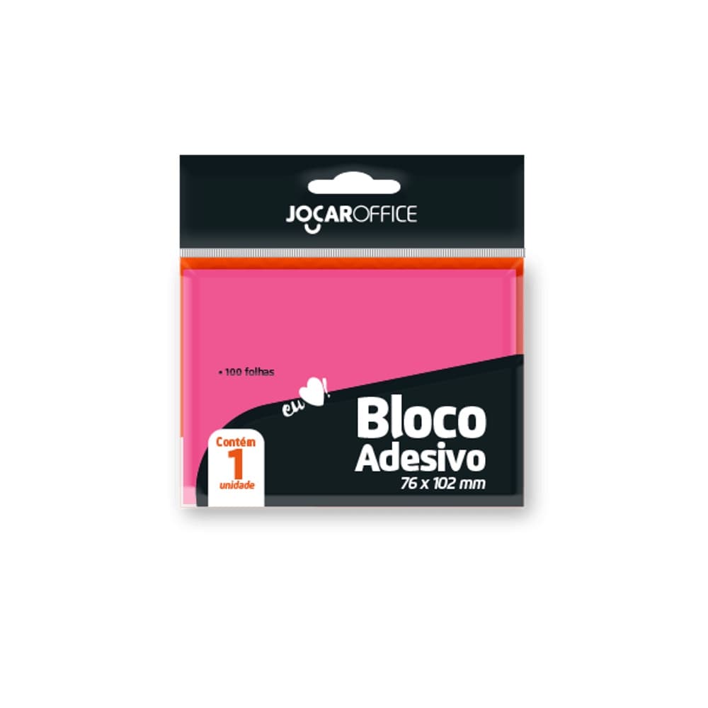 BLOCO ADESIVO ROSA 76MMX102MM 100F JOCAR OFFICE