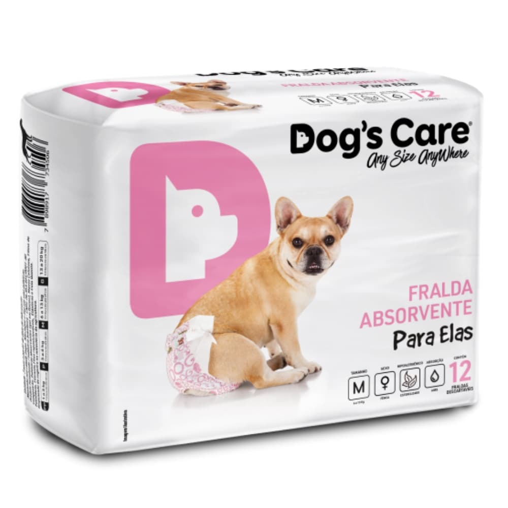 Fralda Descartável Higiênica p/ Cães Fêmea Dogs Care M 12 un