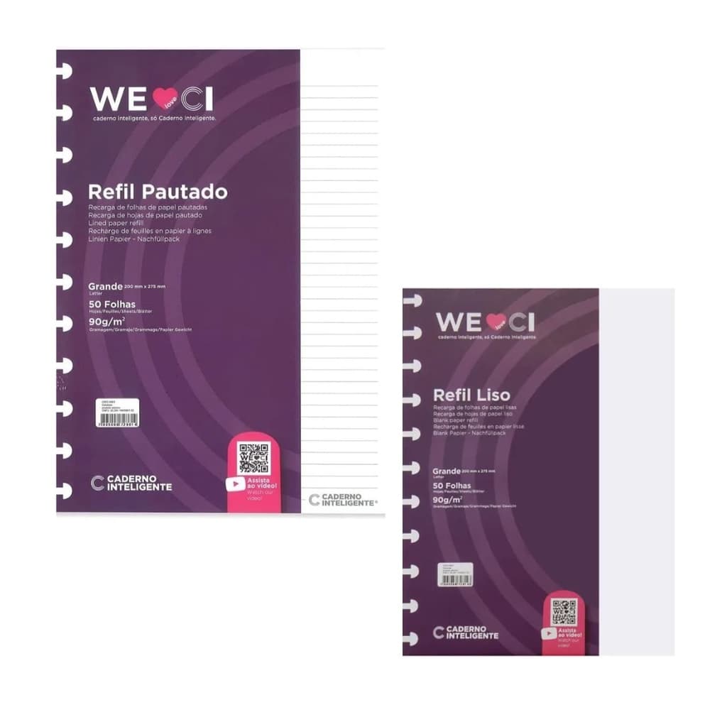 Refil Caderno Inteligente Grande - Bloco de folhas Liso / Pautado CI