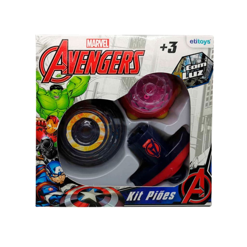 Kit Pião 7 Peças com Luz Avengers - Etitoys