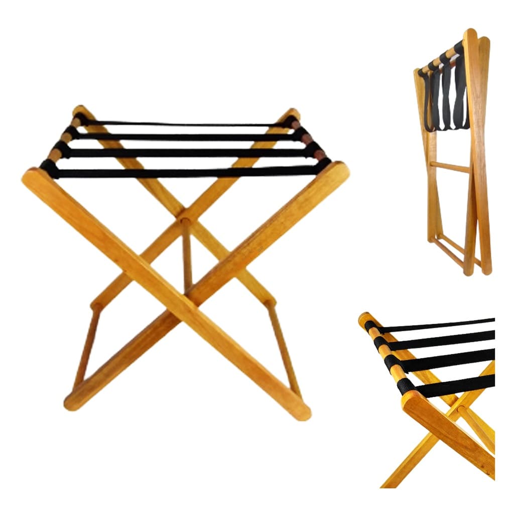 Suporte De Malas Bagagens em madeira Para Pousada Hotel Maleiro Dobrável Preto - AMZ